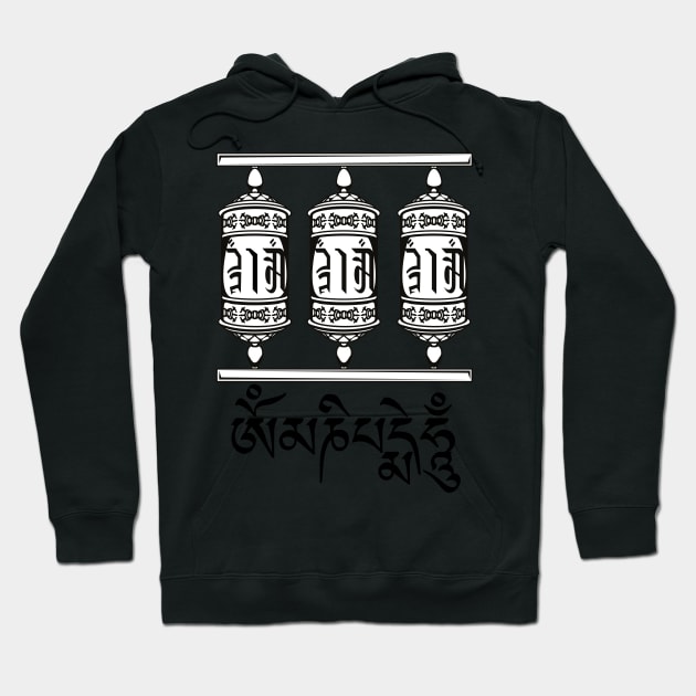 Om Mani Padme Hum Tibetan Buddhist Mantra Prayer Wheels Hoodie by TammyWinandArt